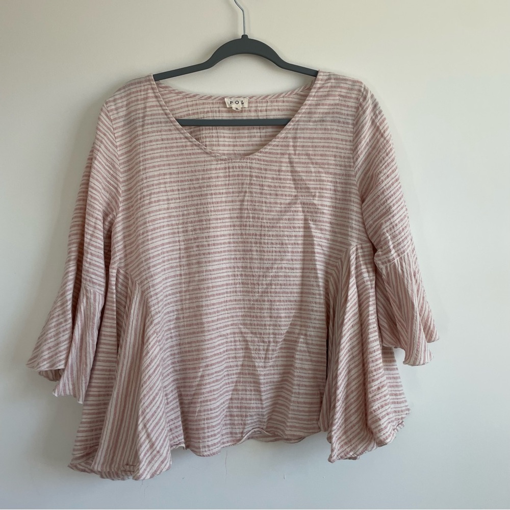 POL Blush Striped Flare Sleeve Blouse 100% Cotton Size Small Women’s Top